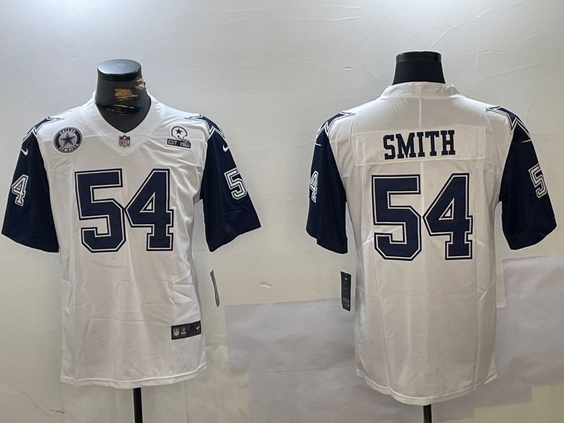 Men Dallas Cowboys #54 Smith White 2024 Nike Vapor Limited NFL Jersey style 4